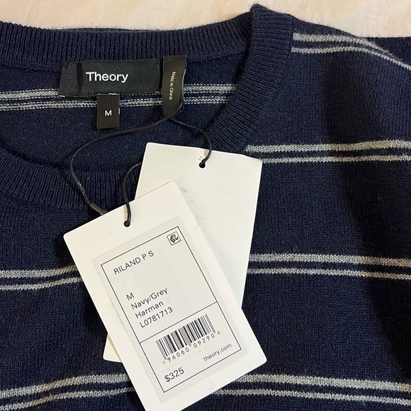 THEORY Riland Striped Wool Blend Pullover Sweater in Navy/Grey Size M - Picture 10 of 10